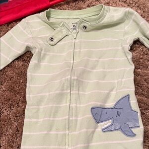 Carter's Light Green Striped Pajama Set with Shark Patch